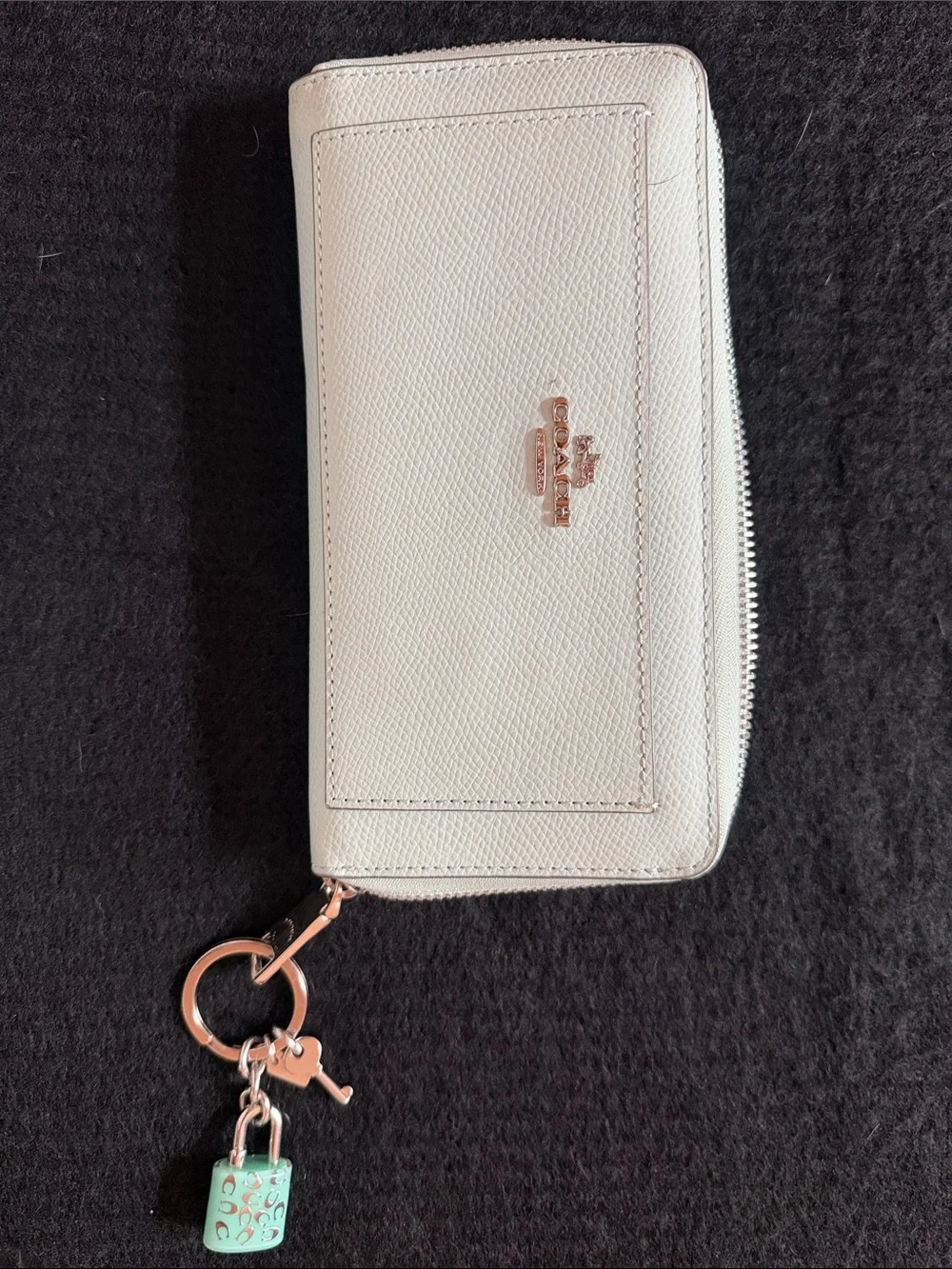 Coach Mint Green Zip-Around Card & Key Holder with Rose Gold Hardware